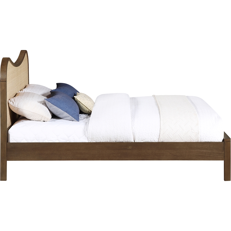 Bowery Hill Contemporary Brown Solid Wood And Natural Cane Queen Bed