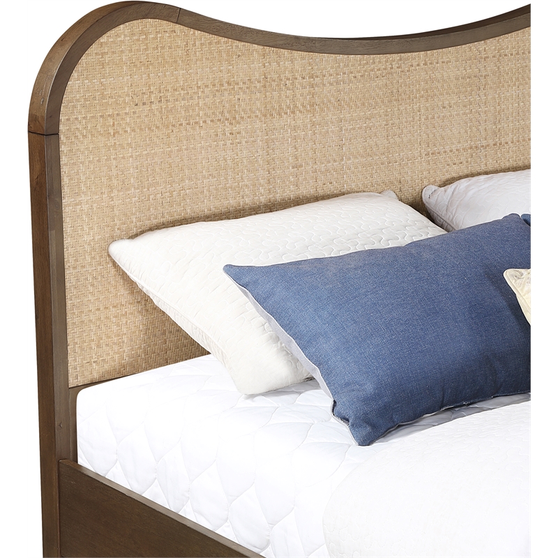 Bowery Hill Contemporary Brown Solid Wood And Natural Cane Queen Bed