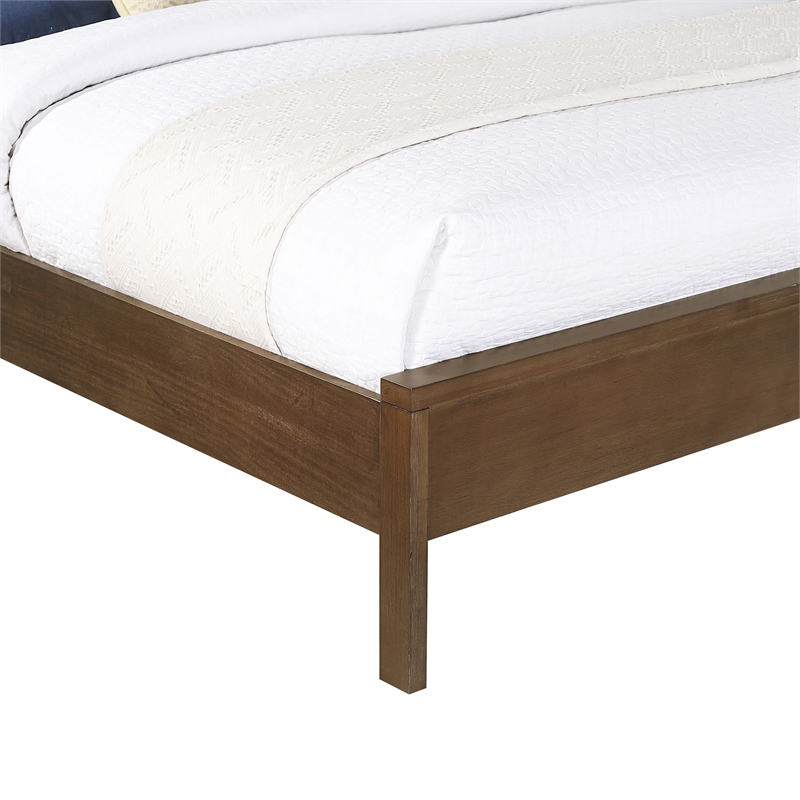 Bowery Hill Contemporary Brown Solid Wood And Natural Cane Queen Bed