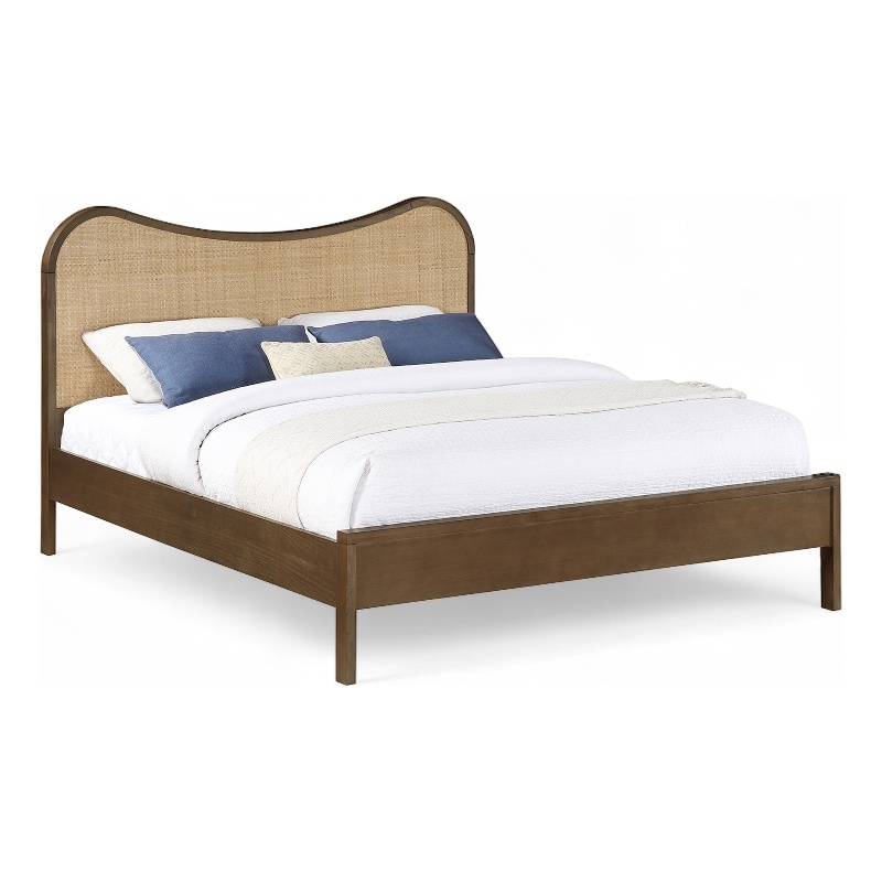 Bowery Hill Contemporary Brown Solid Wood And Natural Cane Queen Bed