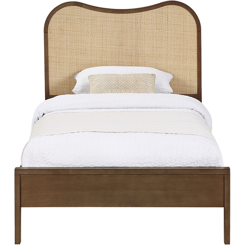 Bowery Hill Contemporary Brown Solid Wood And Natural Cane Twin Bed