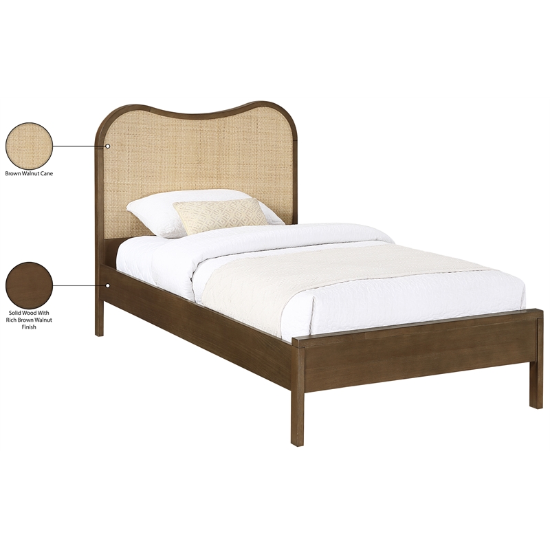 Bowery Hill Contemporary Brown Solid Wood And Natural Cane Twin Bed