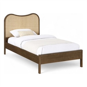 Bowery Hill Contemporary Brown Solid Wood And Natural Cane Twin Bed