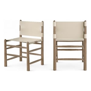 Bowery Hill Contemporary Beige Vegan Leather Dining Chair (Set of 2)