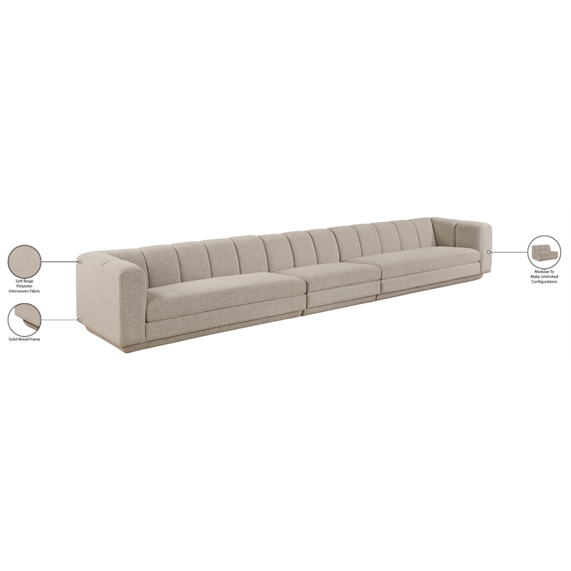 Bowery Hill Contemporary Beige Fabric Upholstered 3-Oiece Modular Sofa