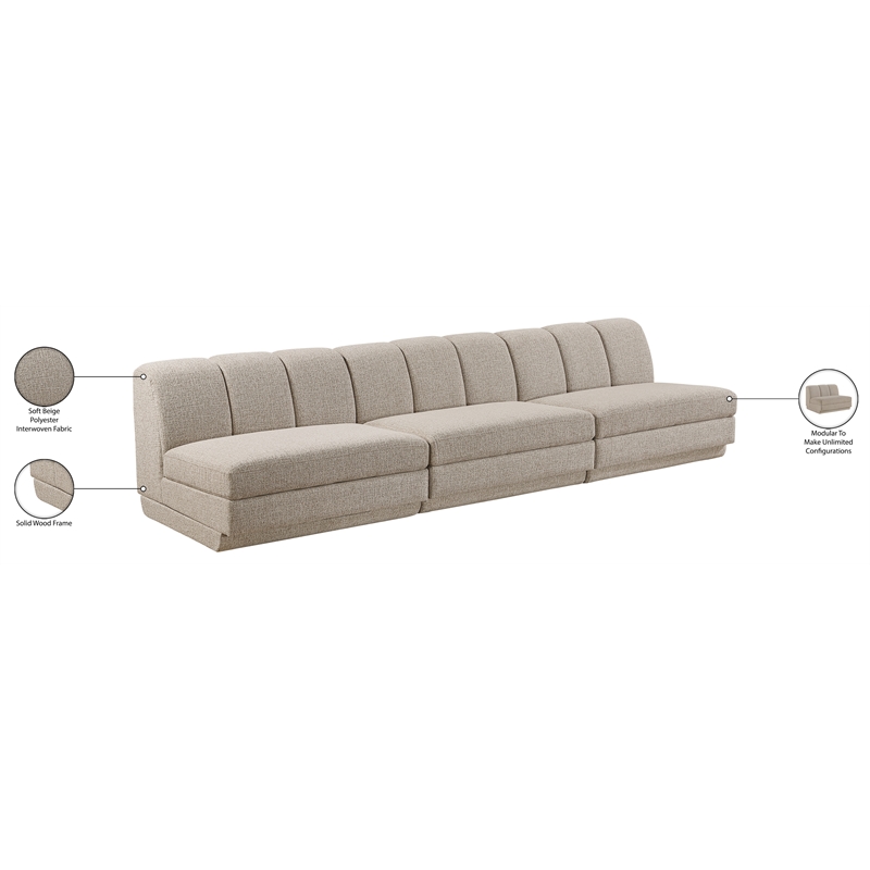 Bowery Hill Contemporary Beige Fabric Upholstered 3-Oiece Modular Sofa