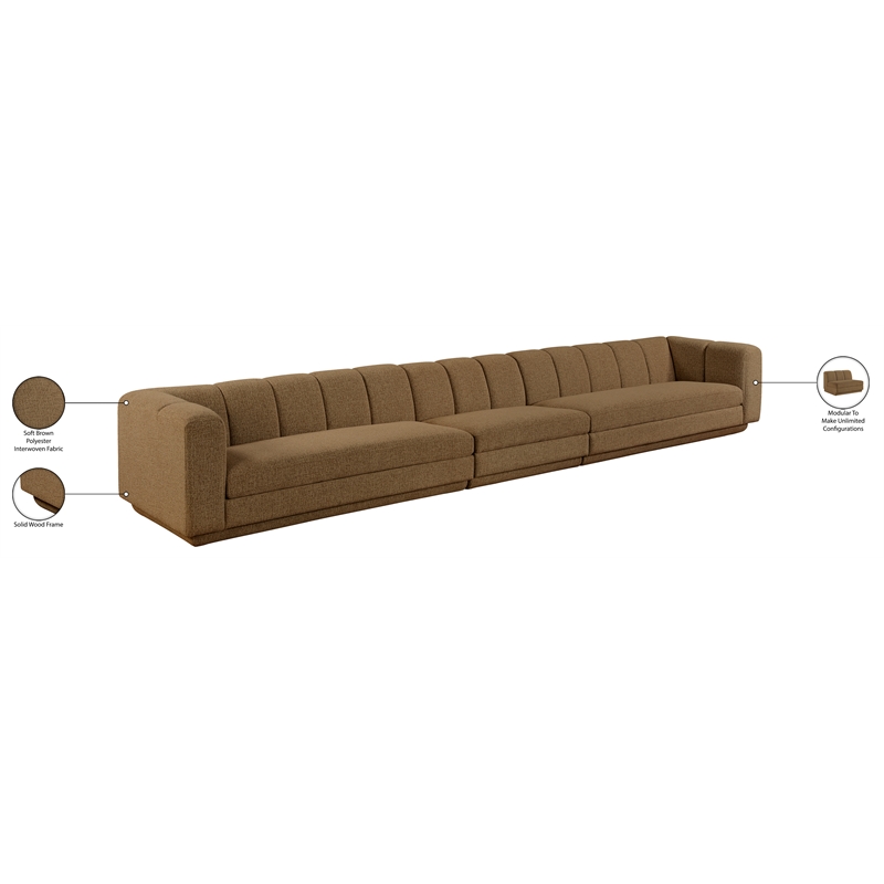 Bowery Hill Contemporary Brown Fabric Upholstered 3-Oiece Modular Sofa