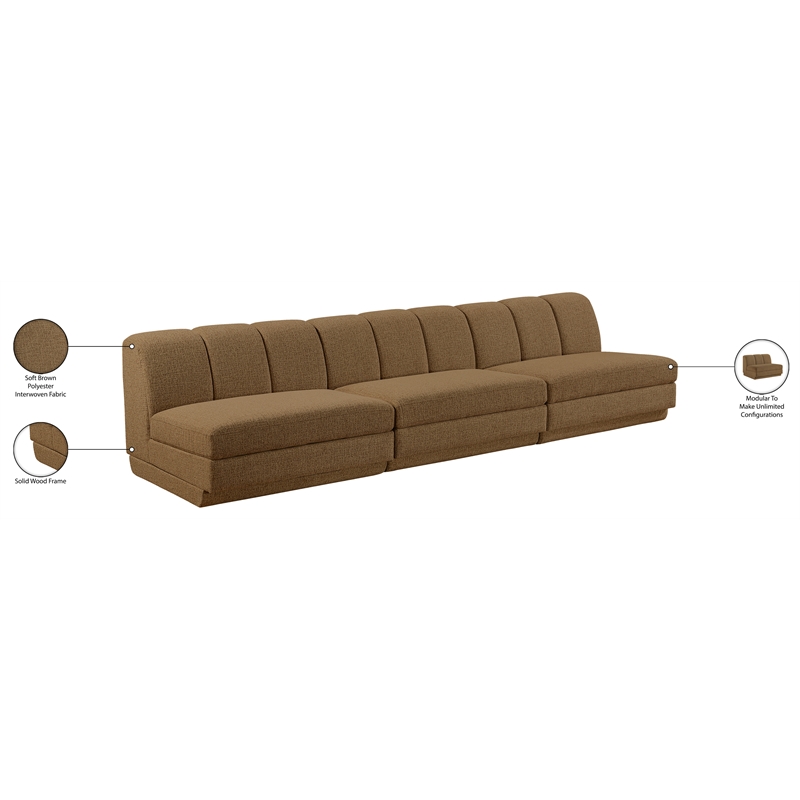 Bowery Hill Contemporary Brown Fabric Upholstered 3-Oiece Modular Sofa