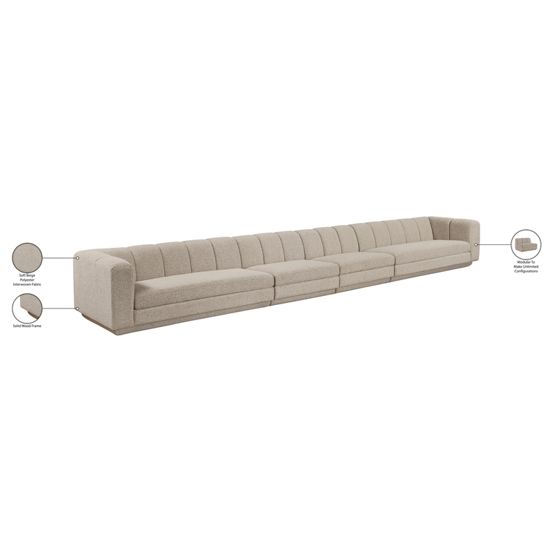 Bowery Hill Contemporary Beige Fabric Upholstered 4-Oiece Modular Sofa