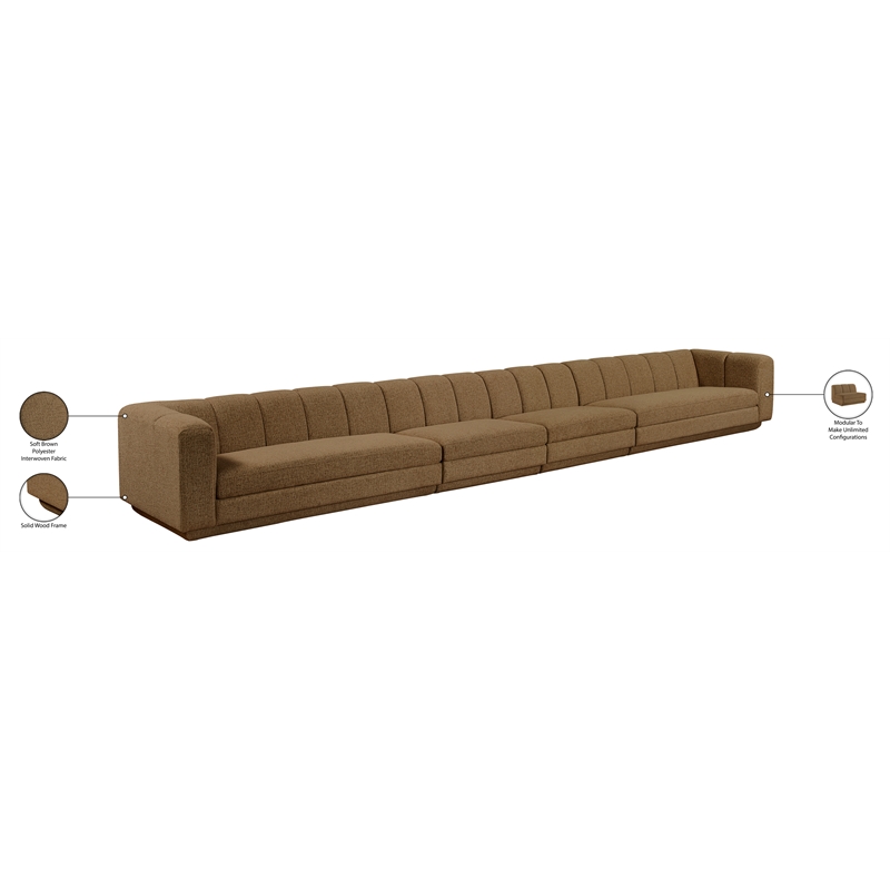 Bowery Hill Contemporary Brown Fabric Upholstered 4-Oiece Modular Sofa