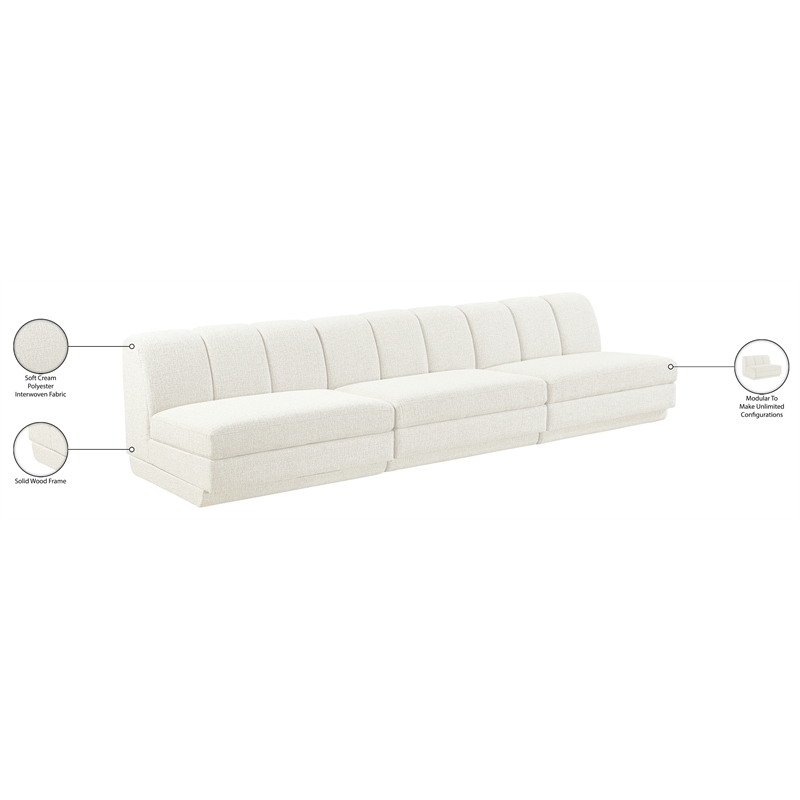 Bowery Hill Contemporary Cream Fabric Upholstered 3-Oiece Modular Sofa