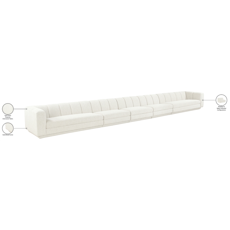 Bowery Hill Contemporary Cream Fabric Upholstered 5-Oiece Modular Sofa