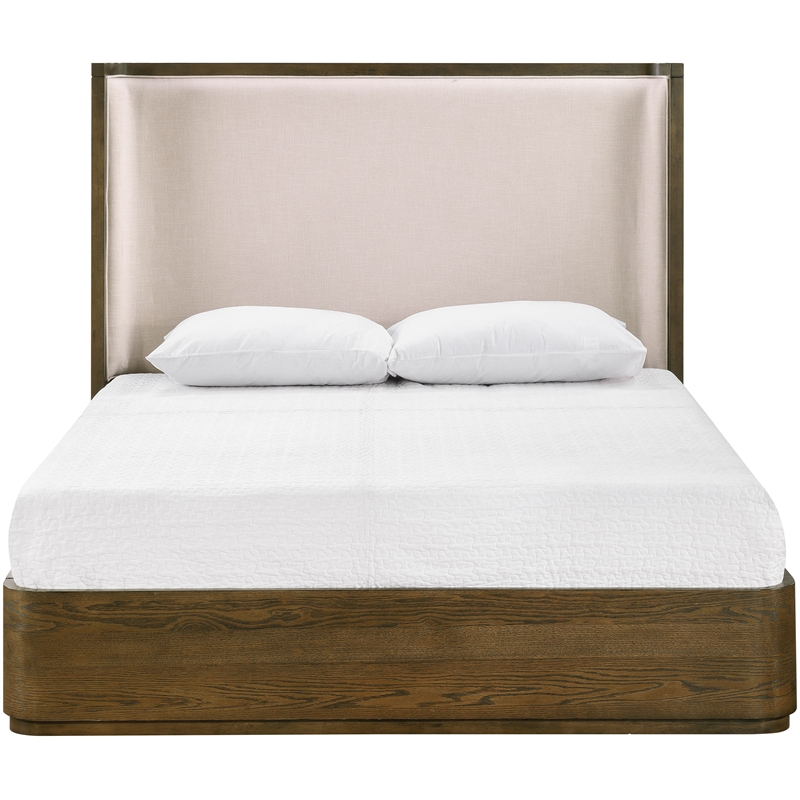 Bowery Hill Contemporary Brown / Cream Linen Textured Fabric King Bed
