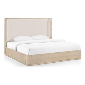 Bowery Hill Contemporary Natural / Cream Linen Textured Fabric King Bed