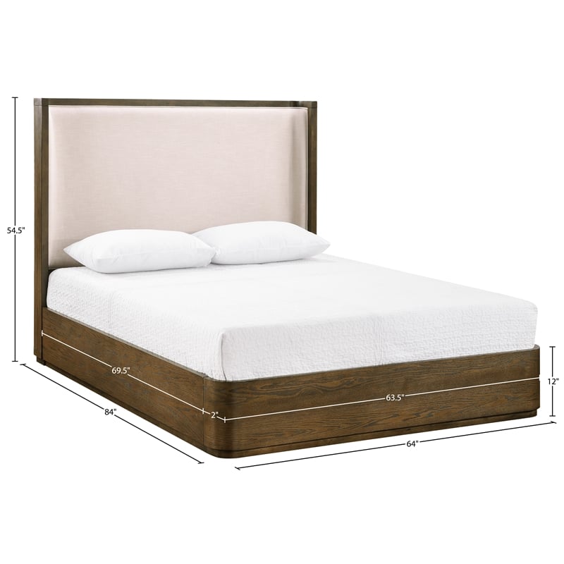 Bowery Hill Contemporary Brown / Cream Linen Textured Fabric Queen Bed