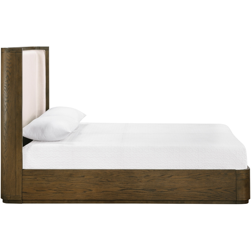 Bowery Hill Contemporary Brown / Cream Linen Textured Fabric Queen Bed
