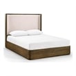 Bowery Hill Contemporary Brown / Cream Linen Textured Fabric Queen Bed