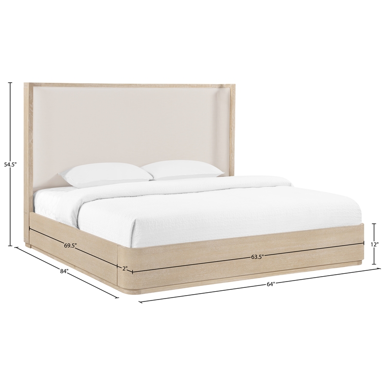 Bowery Hill Contemporary Natural / Cream Linen Textured Fabric Queen Bed