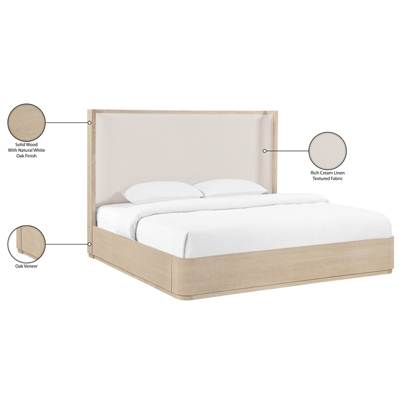 Bowery Hill Contemporary Natural / Cream Linen Textured Fabric Queen Bed