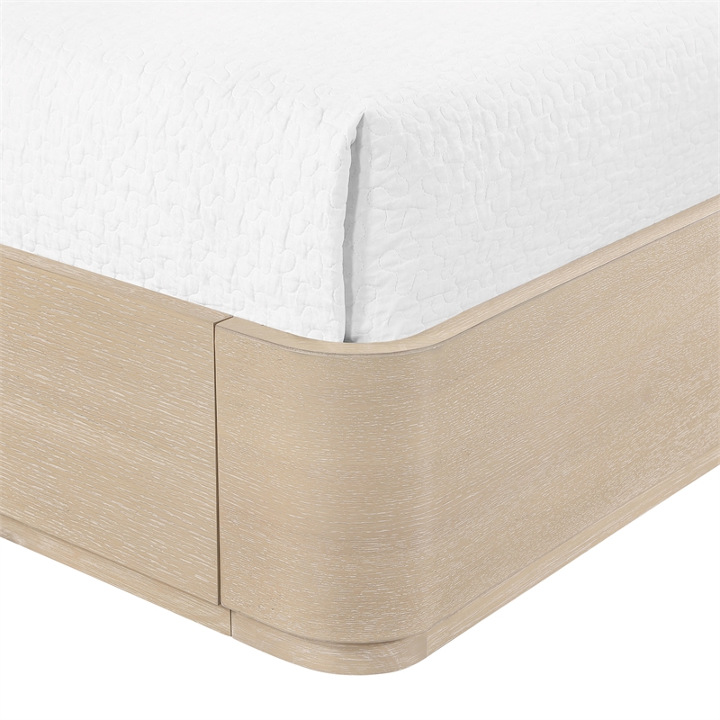 Bowery Hill Contemporary Natural / Cream Linen Textured Fabric Queen Bed