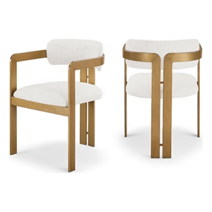 bowery hill contemporary cream linen textured fabric dining chair (set of 2)
