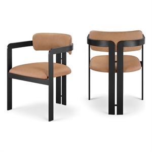 Bowery Hill Contemporary Cognac Vegan Leather Dining Chair (Set of 2)