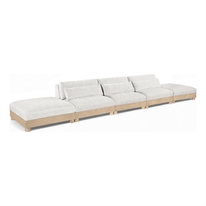 Bowery Hill Contemporary 200&quot Cream Chenille Fabric 5-Oiece Modular Sofa