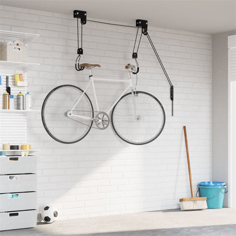 Bowery Hill Contemporary Bike Hoist with Ceiling Mount in Black