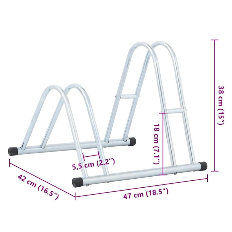 Bowery Hill 2 Bikes Floor Freestanding Galvanized Steel Bicycle Stand in Silver