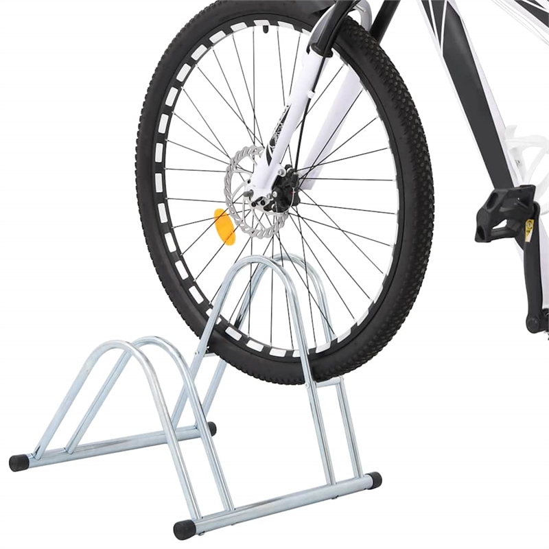 Bowery Hill 2 Bikes Floor Freestanding Galvanized Steel Bicycle Stand in Silver
