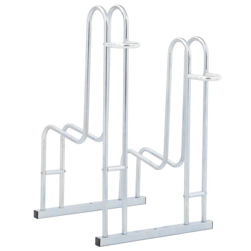 Bowery Hill 2 Bikes Floor Freestanding Galvanized Steel Bicycle Stand in Silver