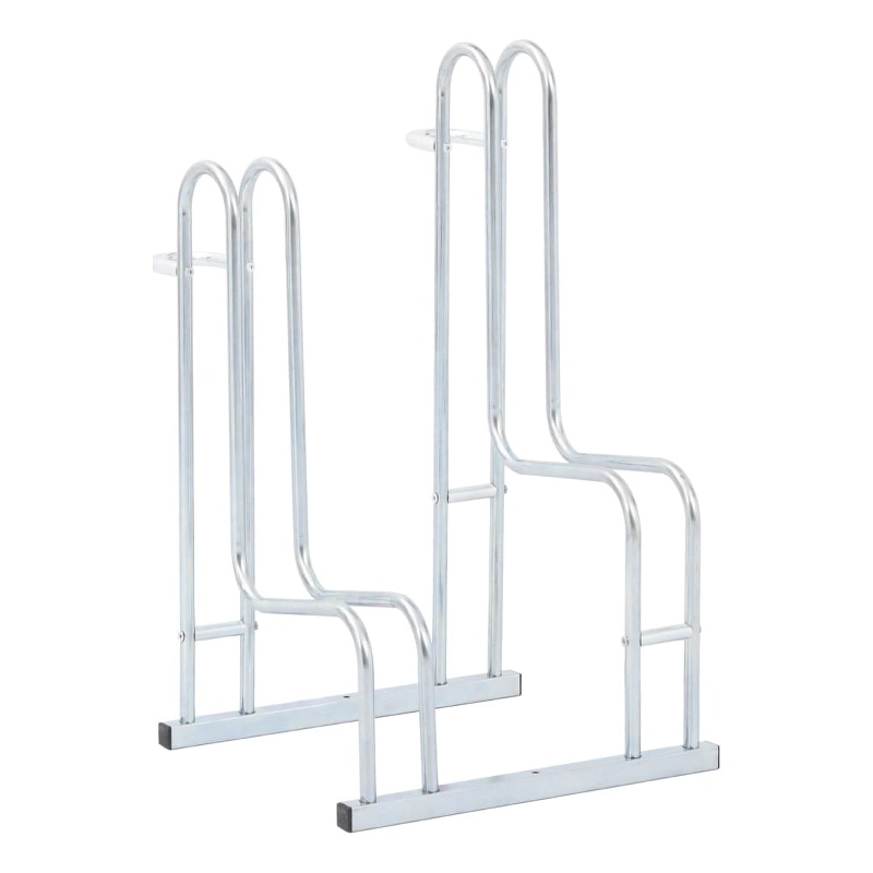 Bowery Hill 2 Bikes Floor Freestanding Galvanized Steel Bicycle Stand in Silver