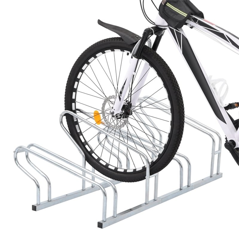 Bowery Hill 4 Bikes Floor Freestanding Galvanized Steel Bicycle Stand in Silver
