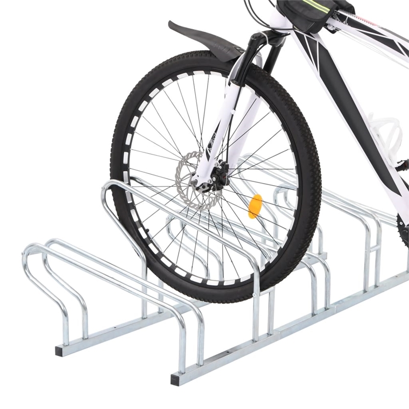 Bowery Hill 5 Bikes Floor Freestanding Galvanized Steel Bicycle Stand in Silver