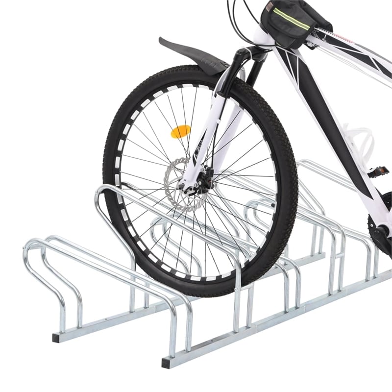 Bowery Hill 6 Bikes Floor Freestanding Galvanized Steel Bicycle Stand in Silver