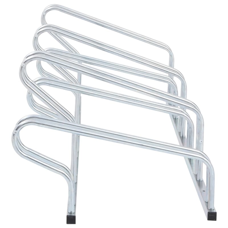 Bowery Hill 6 Bikes Floor Freestanding Galvanized Steel Bicycle Stand in Silver