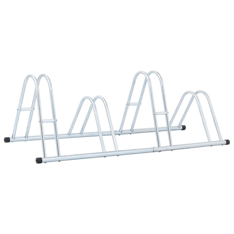 Bowery Hill 4 Bikes Floor Freestanding Galvanized Steel Bicycle Stand in Silver