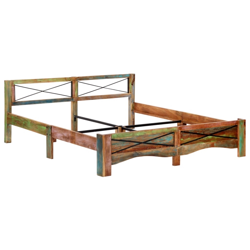 Bowery Hill Contemporary Solid Reclaimed Wood Bed Frame in Multi-Color