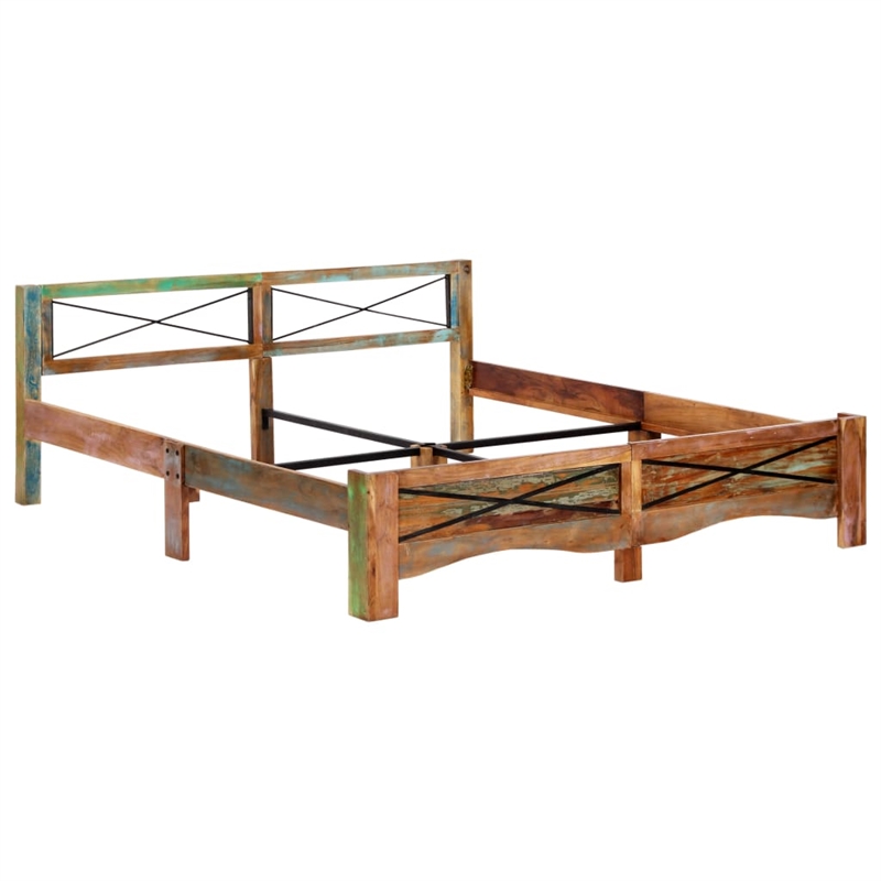 Bowery Hill Contemporary Solid Reclaimed Wood Bed Frame in Multi-Color