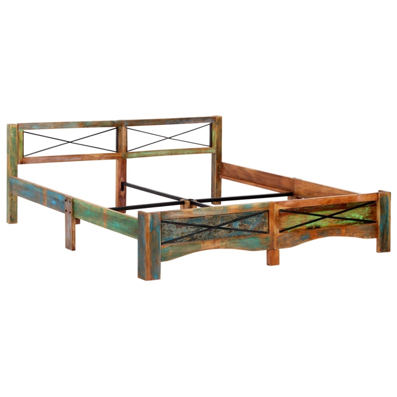 Bowery Hill Contemporary Solid Reclaimed Wood Bed Frame in Multi-Color
