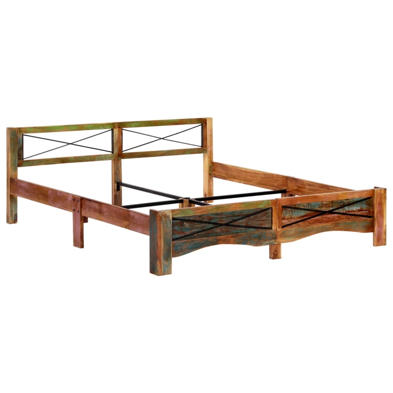 Bowery Hill Contemporary Solid Reclaimed Wood Bed Frame in Multi-Color
