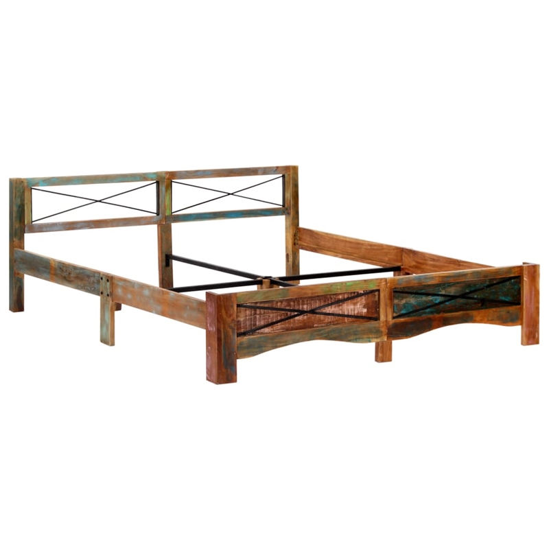 Bowery Hill Contemporary Solid Reclaimed Wood Bed Frame in Multi-Color