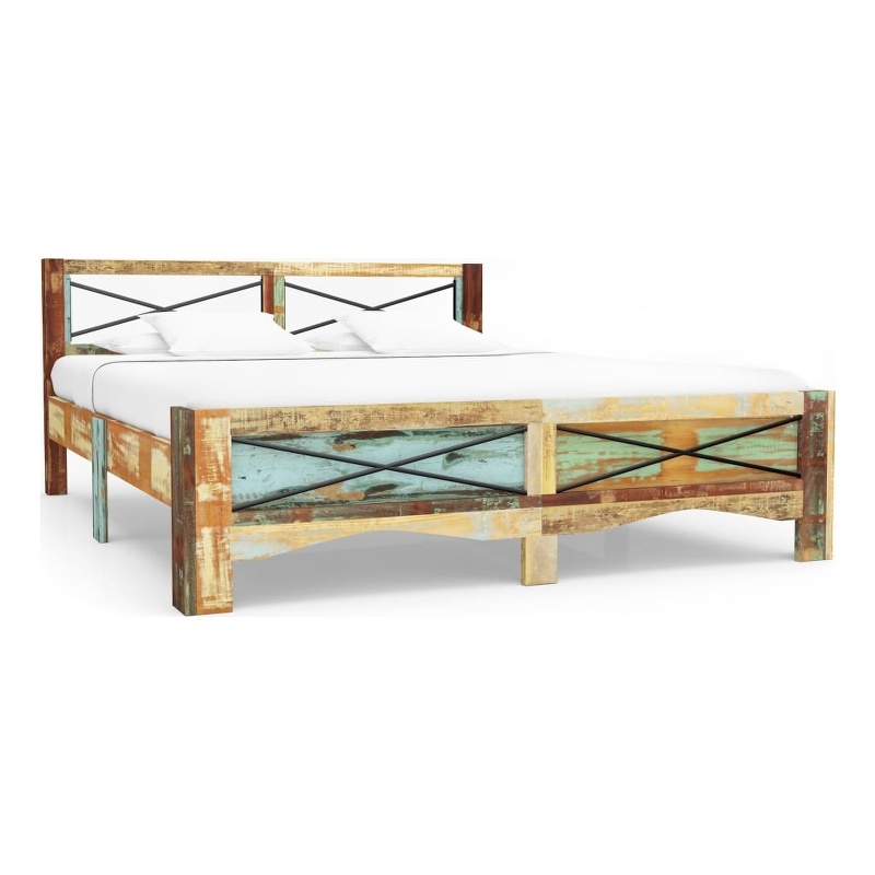 Bowery Hill Contemporary Solid Reclaimed Wood Bed Frame in Multi-Color