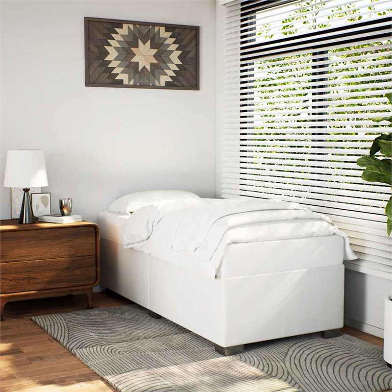 Bowery Hill Contemporary Twin Faux leather Bed Frame in White