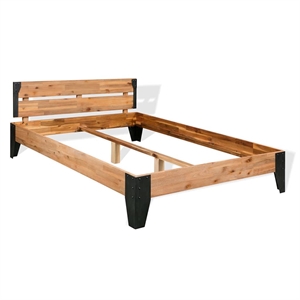 Bowery Hill 76x80 Solid Acacia wood and Steel Bed Frame in Brown and Black