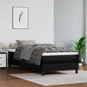 Bowery Hill Twin XL Sturdy Faux Leather Plywood Bed Frame in Black