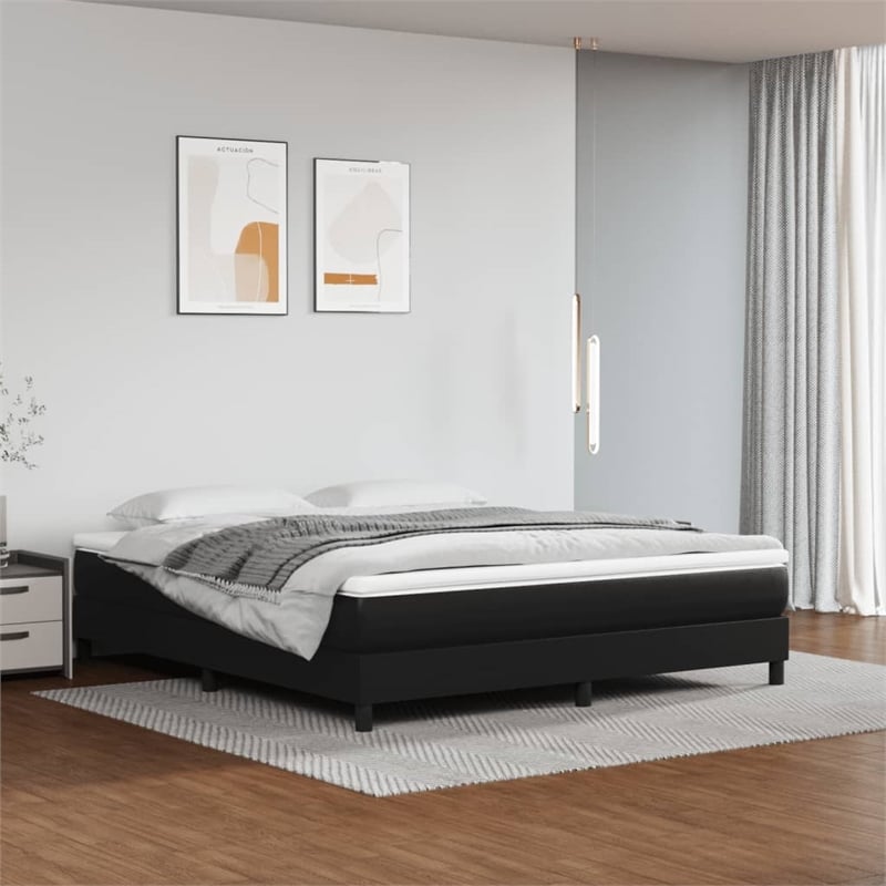 Bowery Hill Contemporary King Faux Leather Bed Frame in Black