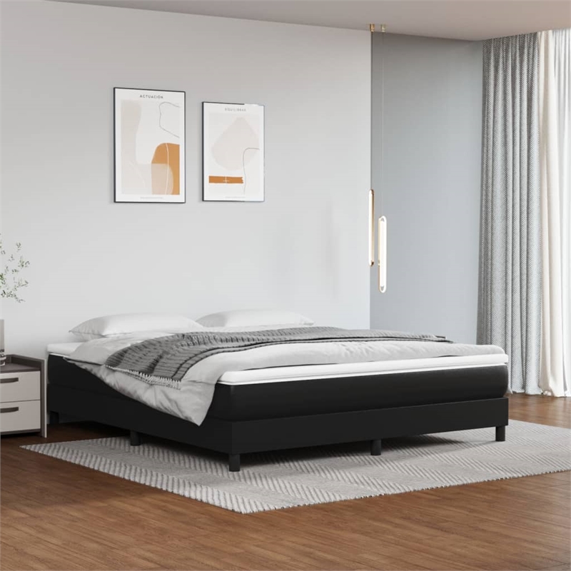 Bowery Hill California King Faux Leather Bed Frame without Mattress in Black