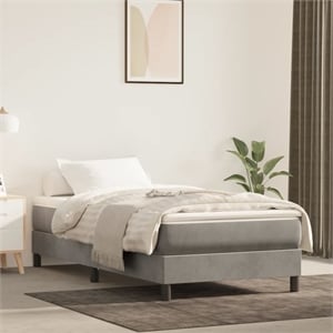 Bowery Hill Contemporary Velvet Twin Bed Frame in Light Gray