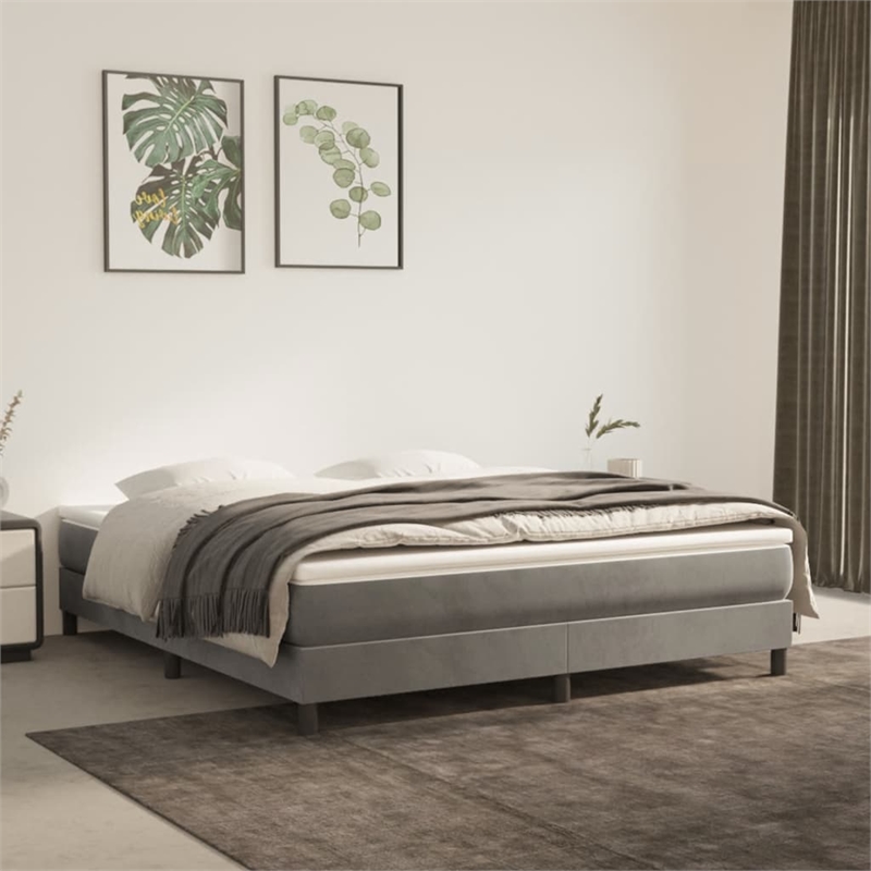 Bowery Hill Velvet California King Bed Frame without Mattress in Light Gray
